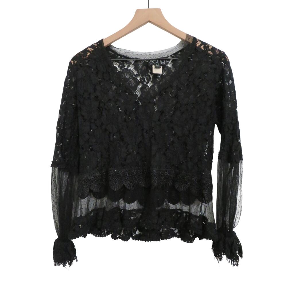 Atina Cristina Women Sz S Black Lace Sheer Top Vintage Y2K Romantic Whimsigoth
